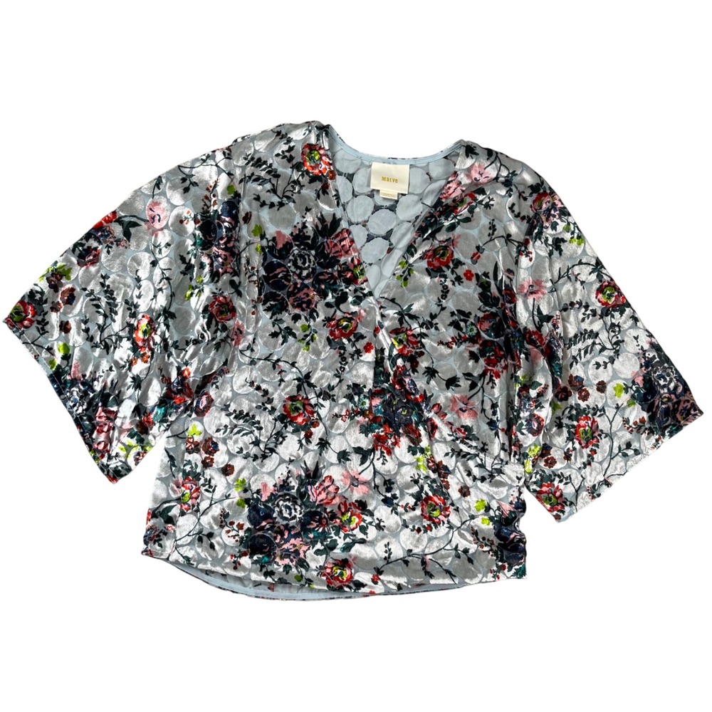 Maeve Anthropologie Umi Top Women‎ XS Silver Floral Silk Blend Burnout Velvet